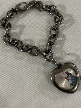 Heart Charm Silver Tone Bracelet Watch with Disney Eeyore Dial